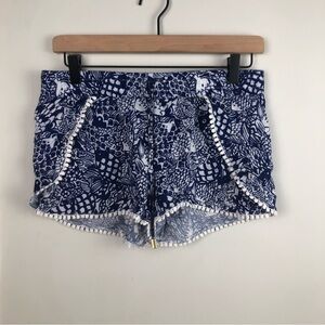 Lilly Pulitzer Blue and White Fish Print Tie Waist Shorts XS